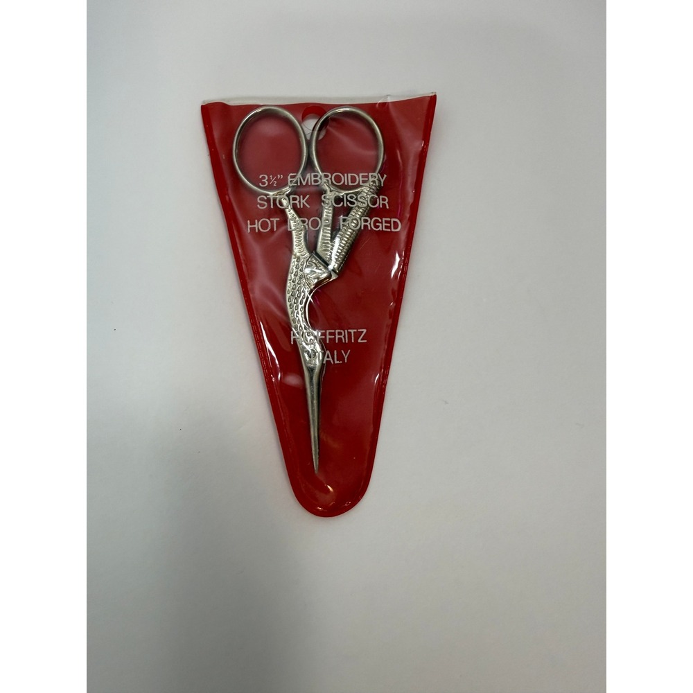 Vtg Hoffritz Italy Stork Embroidery Scissors 3.5" Forged Sewing Shears Sleeve